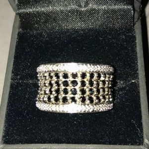 Black Diamonds in 925 Silver Ring Size 7.5